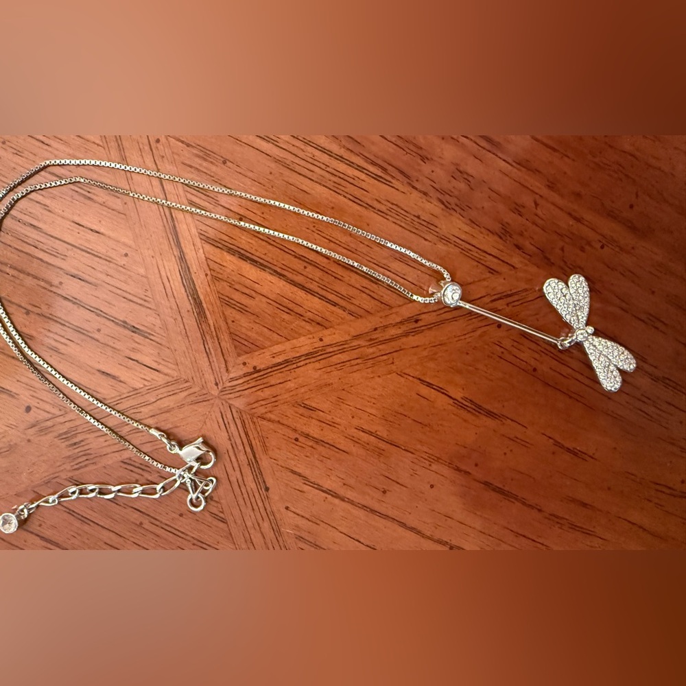 Elegant Swarovski Silver Dragonfly Necklace with Crystal Accents